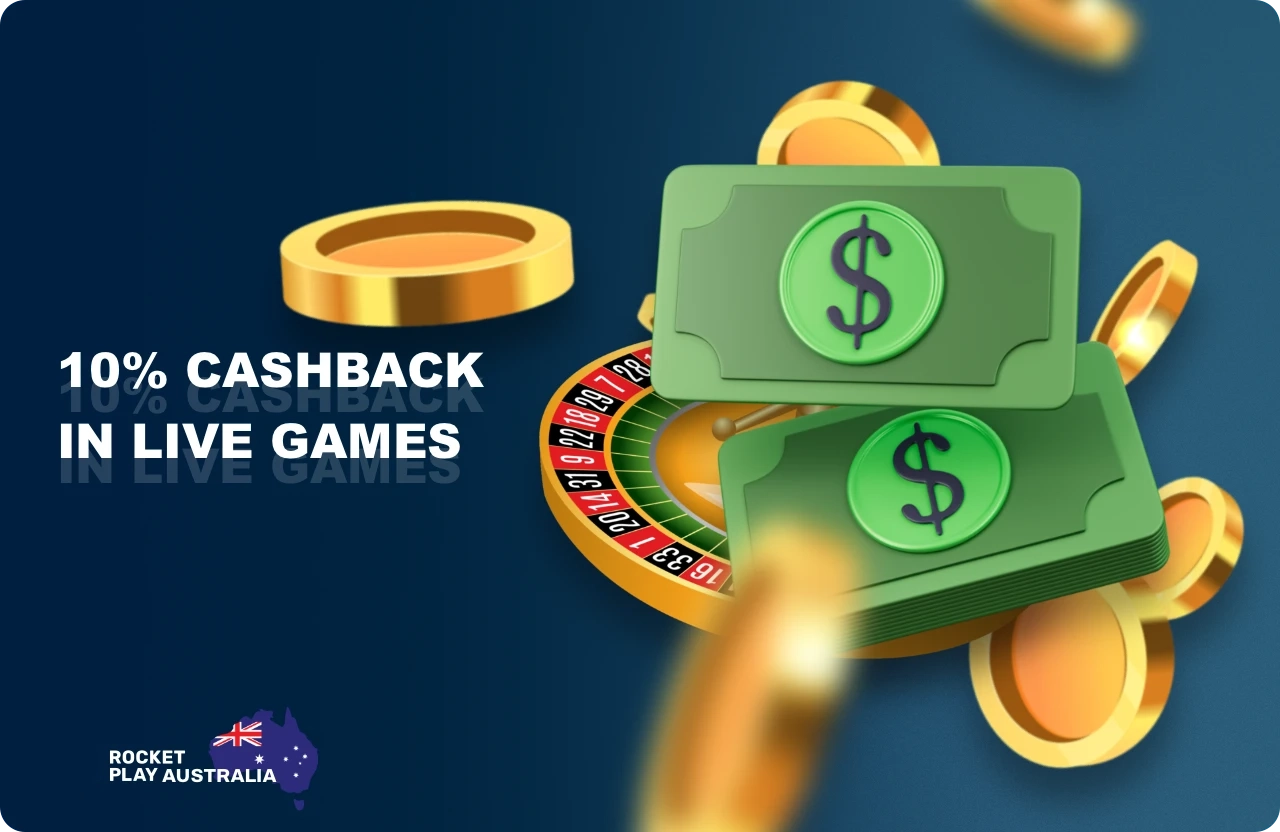 Get special cashback when you play live games on RocketPlay Australia