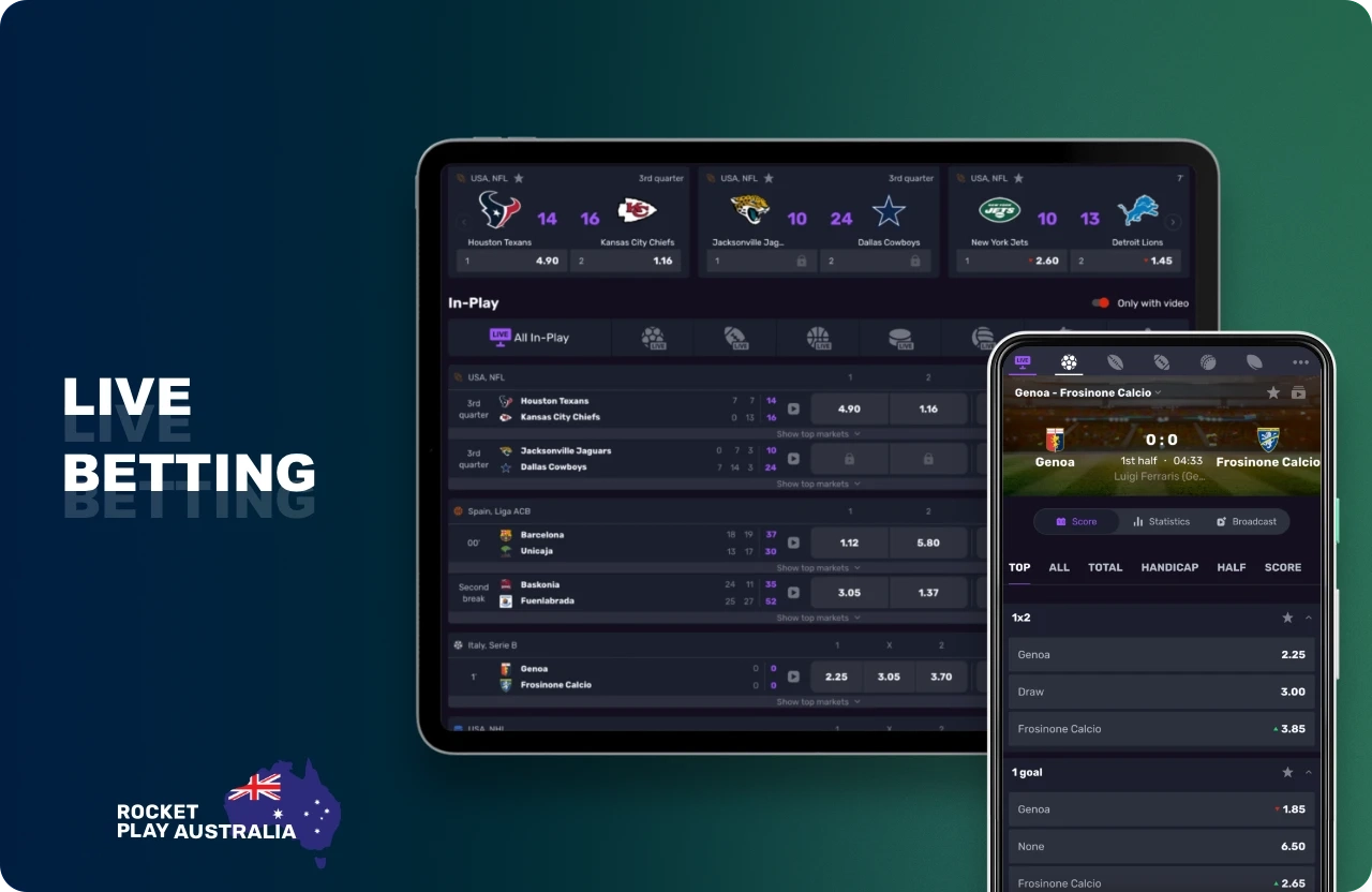 In-play at Rocketplay you can bet on events that are happening right now