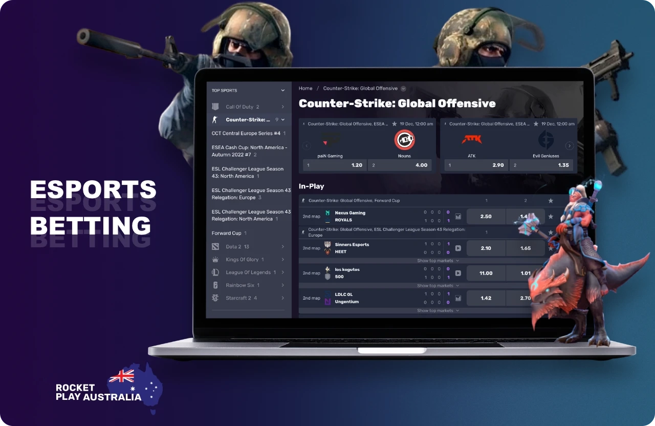 RocketPlay customers from Australia can bet on esports, as well as watch live broadcasts