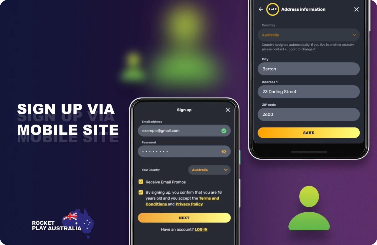 Users from Australia can register at Rocketplay using the mobile version of the site