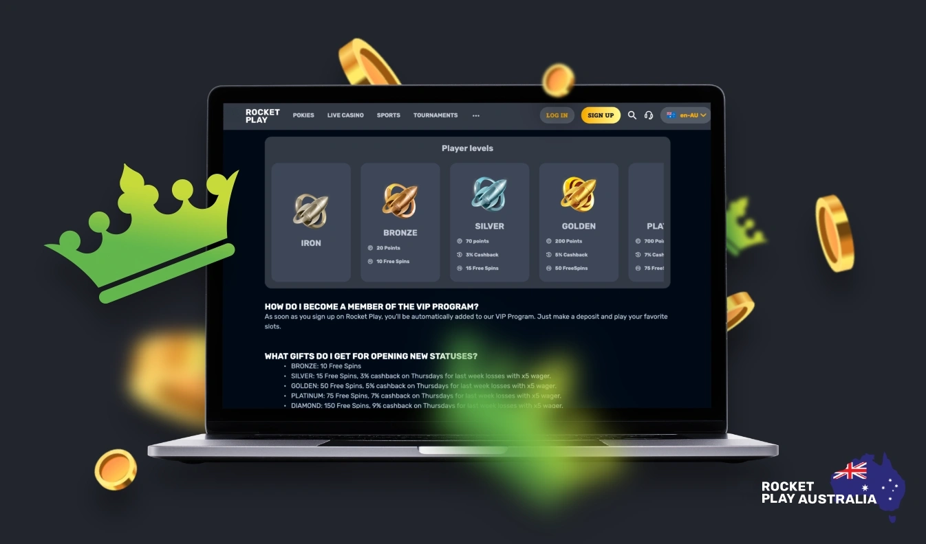 At Rocketplay Casino there is a VIP program, which allows you to get extra bonuses